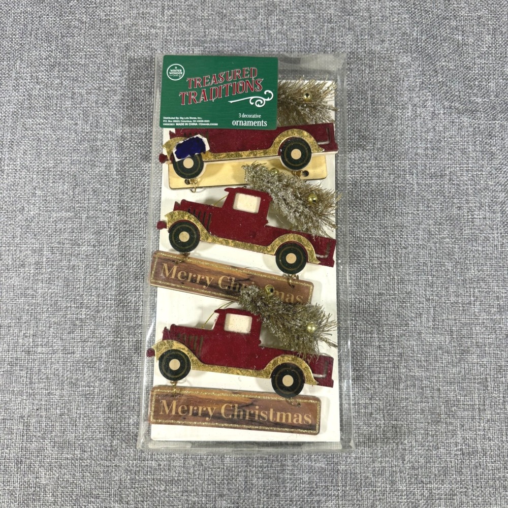 NEW Winter Wonder Lane Treasured Traditions Red Truck Ornaments 3pk Christmas